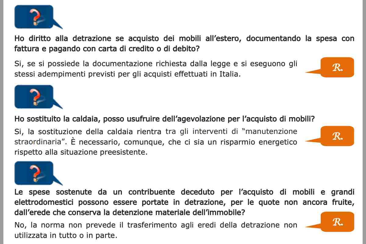 La FAQ dell'Agenzia delle Entrate riguardo il Bonus Mobili - Missione Risparmio.