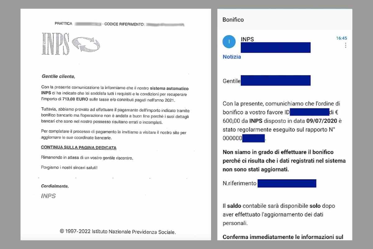 Esempi di phishing ai danni dell'INPS