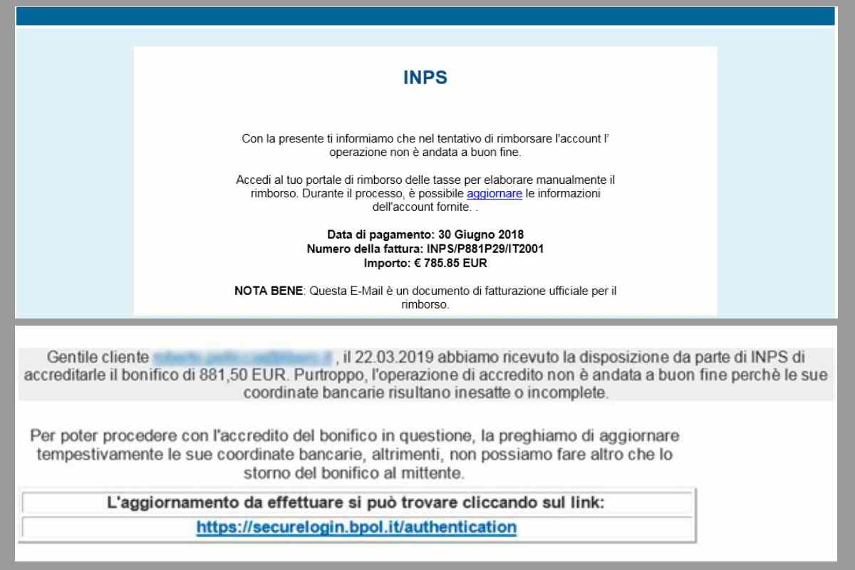 Esempi di phishing ai danni dell'INPS