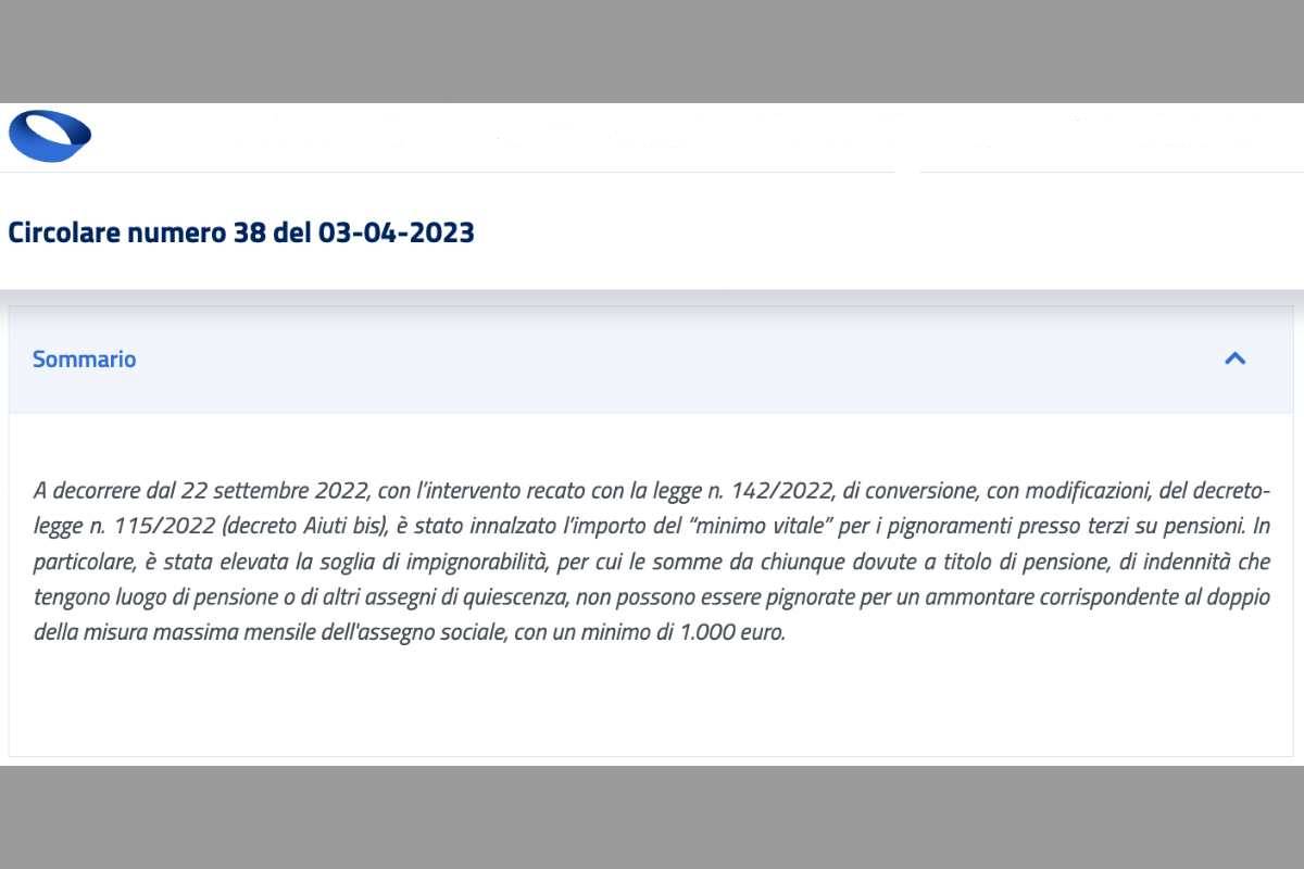 Pignorabilità delle pensioni novità 2023.